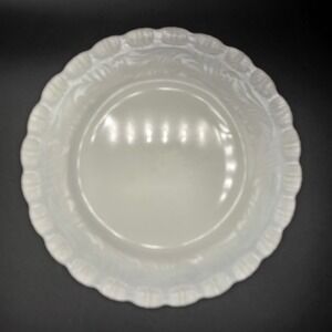 Vintage Indiana White Milk Glass Serving Platter embossed w/ Floral Swirl Edge